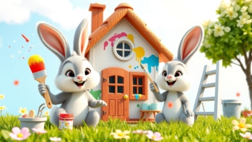 Cute Little Bunny Paints His House with Father | Sweet Family Story